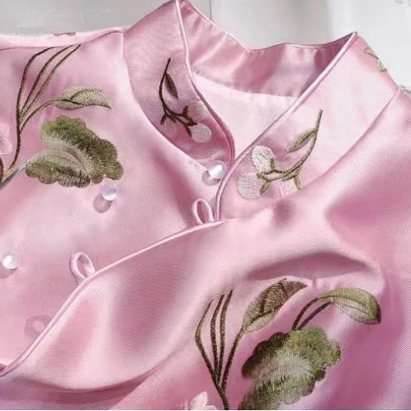 Damska Chińska Vintage Bluzka 4XL Luźna Damska Hanfu Góry Garnitur Tang Koszula Styl Narodowy Tradycyjny Elegancki Haft