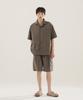JEMUT Open Collar Linen-Like Short Sleeve Shirt Brown Kjss2622