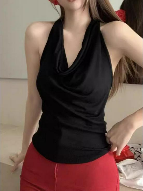 Pure Desire Spicy Girl Halter Low-Cut Sleeveless Sexy Slim T-Shirt - Trendy Women's Summer Base Top
