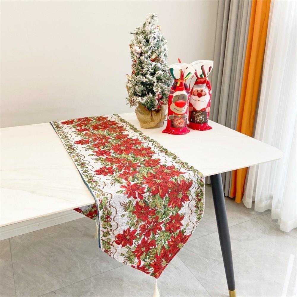 Tassel Christmas Table Runner Printed Rectangle Table Cover Table Flag Knitted Cloth Xmas Desktop Decoration Table Decoration