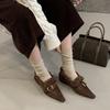 2025 Autumn and Winter Plush Shoes Women's Winter Pointed Head Inner Height Mary Jane Shoes Small Leather Shoes Loafers Women's Single Shoes Tide