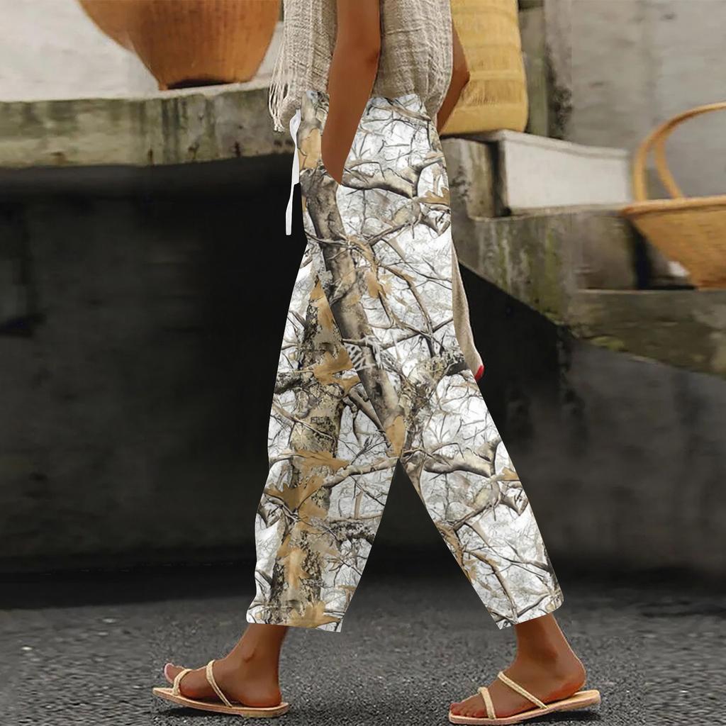 Women's Fashion Printed Drawstring Pocket Elastic Waist Casual Pants