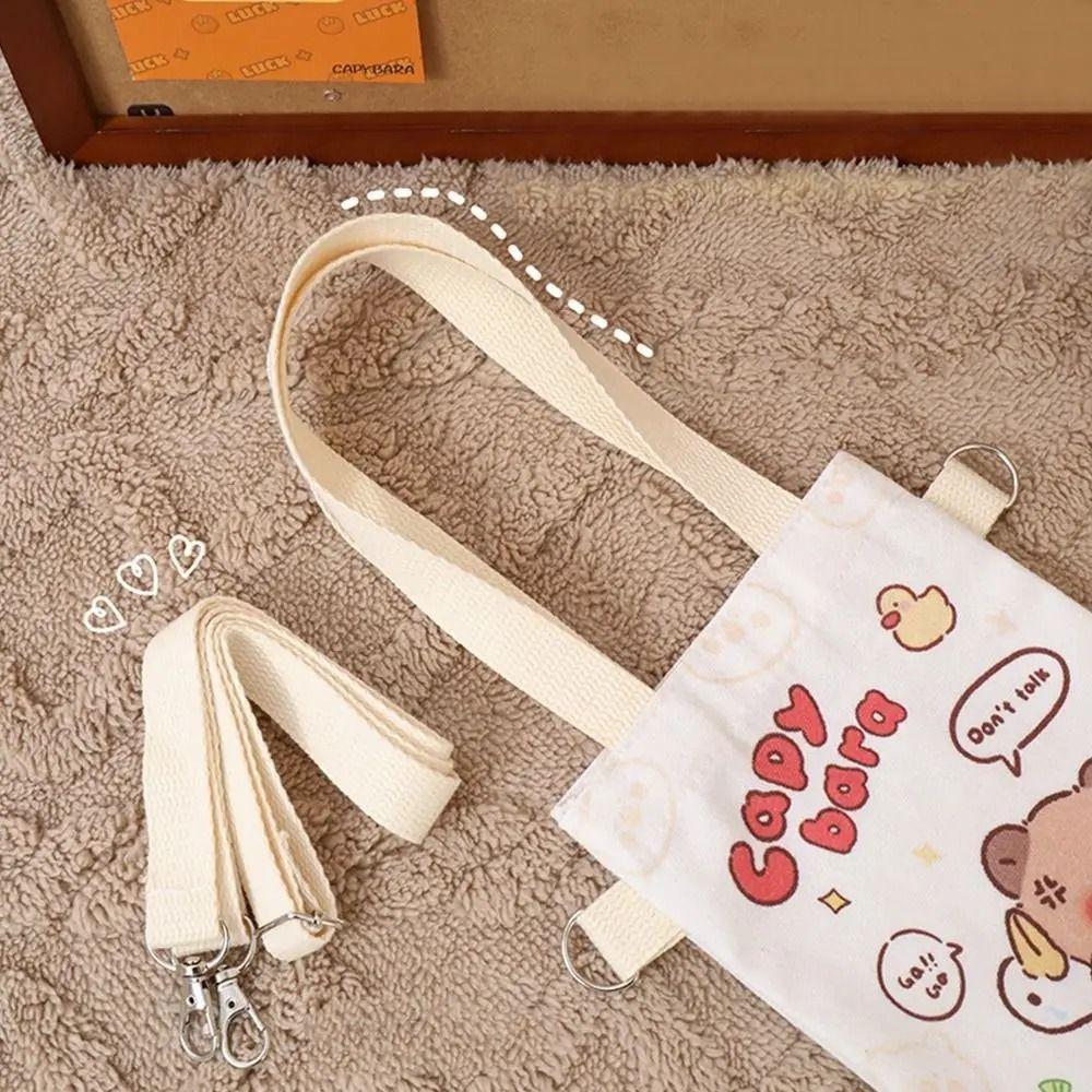 Reusable Cartoon Water Cup Carrier Bag Adjustable Canvas Bottle Protective Covers Makeup