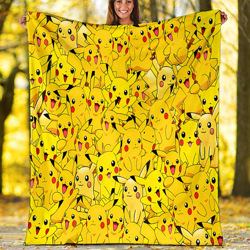 Pikachu Party Print Flannel Blanket, Soft Warm Lightweight Throw Blanket for living Room,Sofa Bed Camping office