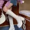 Dicke Damen-Langschaft-Ritterstiefel 2026 neue Sommer-Schnürstiefel mit dicker Sohle