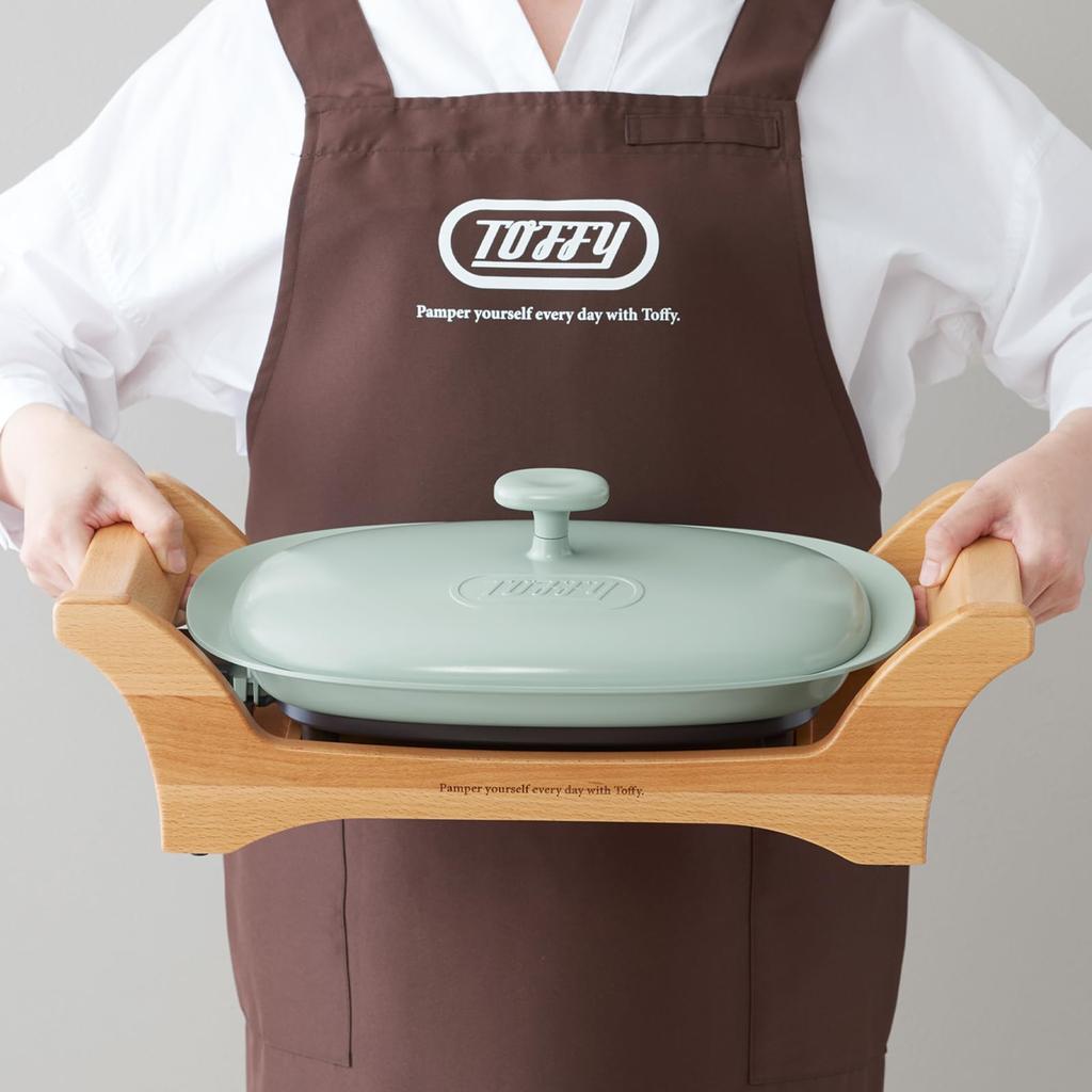 Ovale Grillplatte, Heizung, integrierte Konstruktion, Keramik-Kochplatte, Braten, Echtholz, stilvoll, stilvoll [Toffy] K-GP1 (Blasses Aqua) Backen/Köcheln/Dämpfen/Rühren 230℃