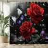 Shiny rose flower style printed fabric shower curtain bathroom curtain,Valentine's day home decoration curtain with hooks
