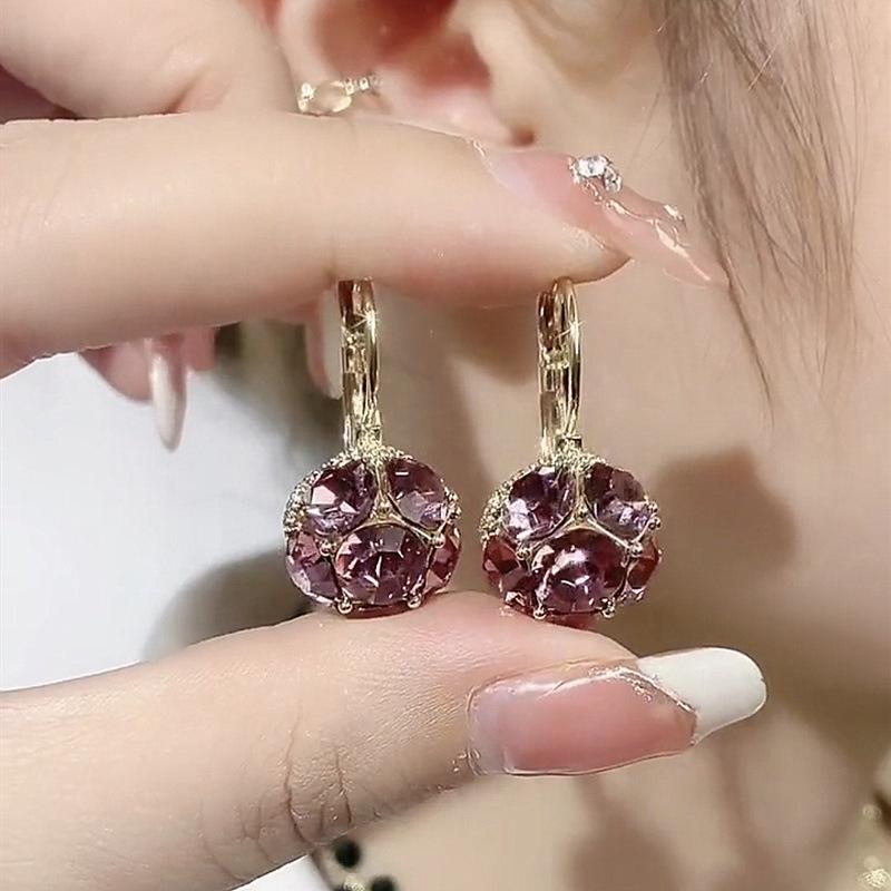 Exquisite Purple Crystal Earrings for Women - High-End Spring/Summer Fashion