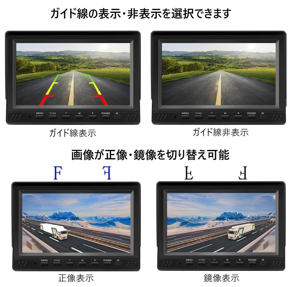 Soinndo Rear Camera Monitor Set, 3 Generation, 2 Input Systems, 7 Inch LCD Monitor,