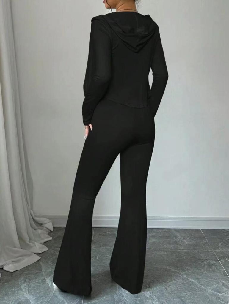 Autumn/Winter Slimming Sweatshirt & Sweatpants Set – Solid Color, Fashion Casual for Women