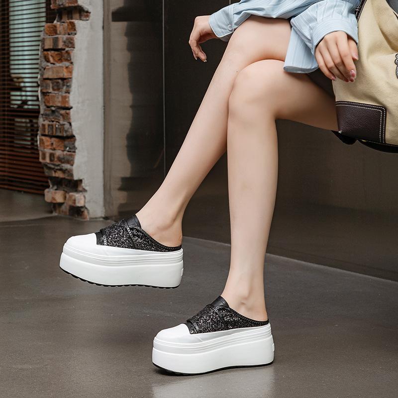 Baotou half slippers women's 2025 new Velcro simple heeless slippers women's casual platform shoes women's fashion