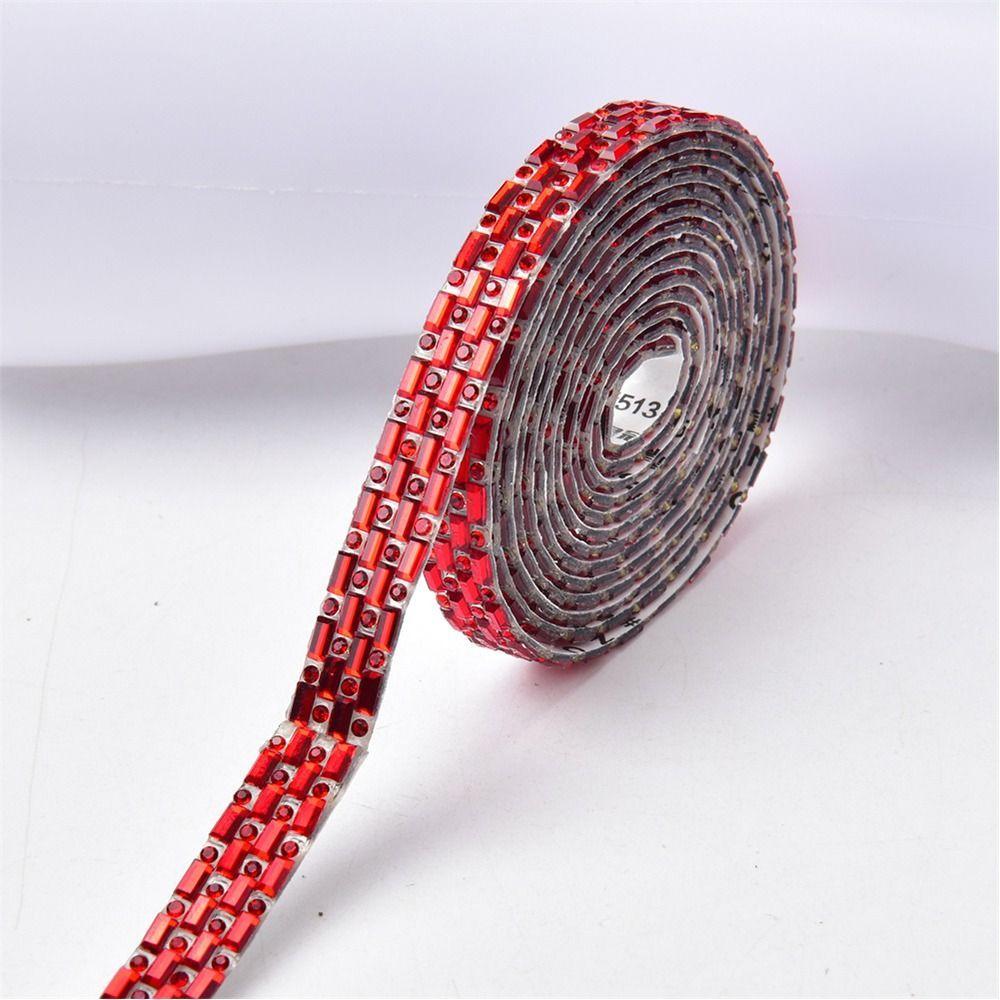 1PC/5Yard Fix Rectangle Self Adhesive Rhinestone Tape Multicolor Crystal Diamond Glitter Trim Ribbon DIY Belt Garment Shoes Bags