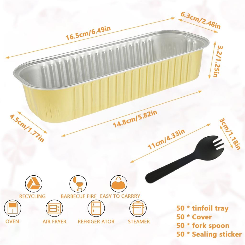 50Pcs Mini Cake Pans with Lids and Spoons Aluminum Foil Baking Pans Mini Bread Containers Muffin Tins Loaf Pans Kitchen Tools