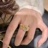 Real Gold Electroplated Medieval Zircon Flower Opening Ring Women's Niche Retro Light Luxury Index Finger Ring Versatile Jewelry