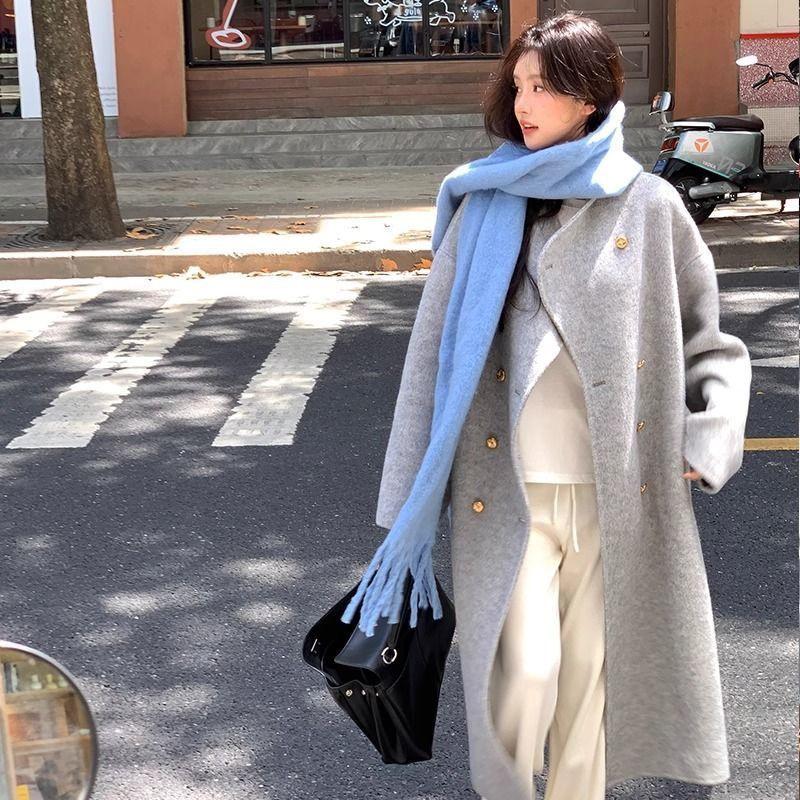Women's Mid-Length Gray Wool Coat - Double-Sided, High-End Feel for Autumn/Winter 2025.