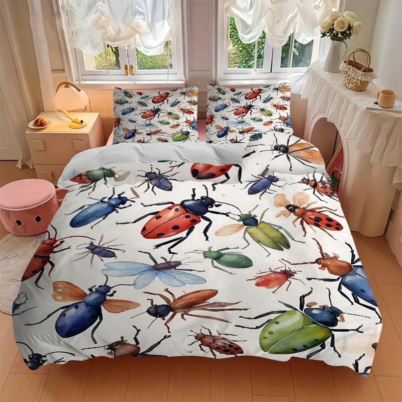 

3pcs Insect Design Bedding Set, Including 1 Quilt Cover and 2 Pillow Shams, Without Filling, Soft and Comfortable Home Bedroom Fabric 200x220cm