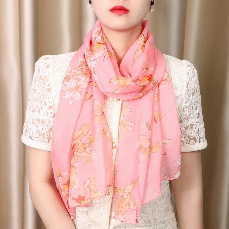 WTEMPO New Vintage Elegant Printed Chiffon Scarf for Four Seasons Women's Fashion Versatile Long Scarf for Neck Protection and Sunscreen Scarf