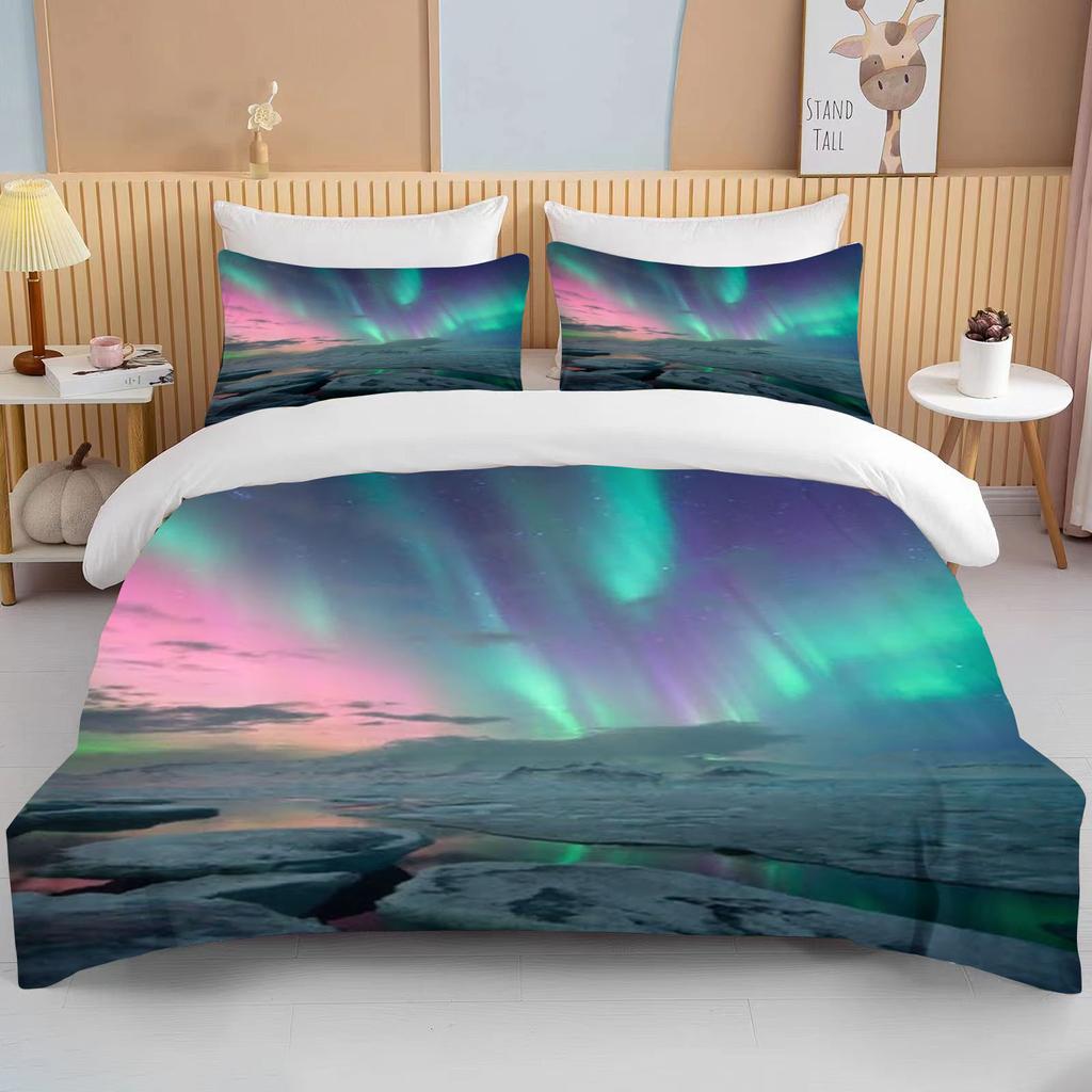 10 Sizes Aurora Borealis View Bedding Collection Duvet Cover Bed Collection Quilt Cover Pillowcase King Queen Size Bedding Collection Adult