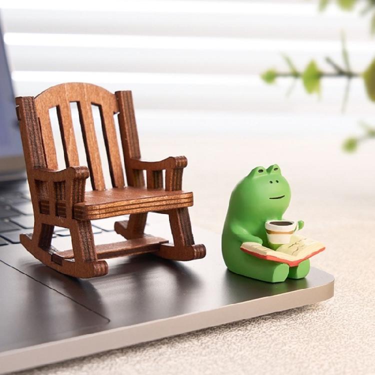 Cartoon Resins Coffee Frogs with Rocking Chair Miniature Decoration Ornament Perfect For Students And Collectors Gift