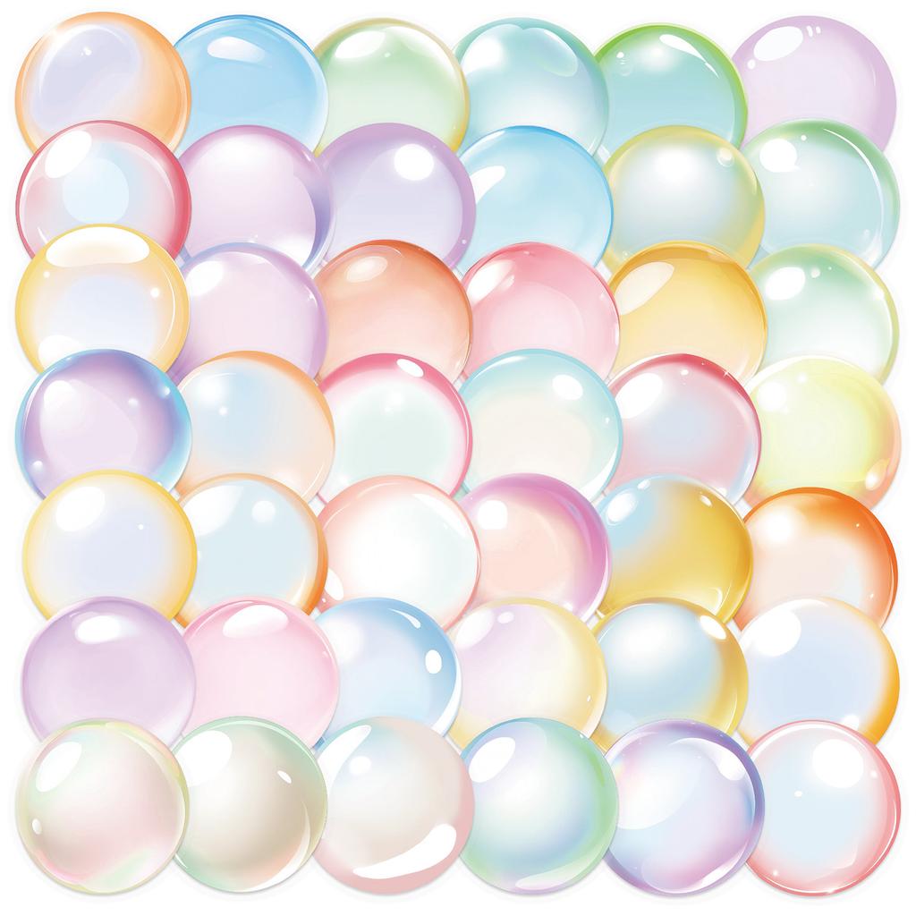 50 Transparent Cartoon Watercolor Bubble Sticker Pack Waterproof Transparent PET Hand Account Decorative Guitar Notebook