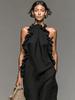 European Resort Ruffle Halter Sleeveless Long Summer Dress - Women's Slimming Style