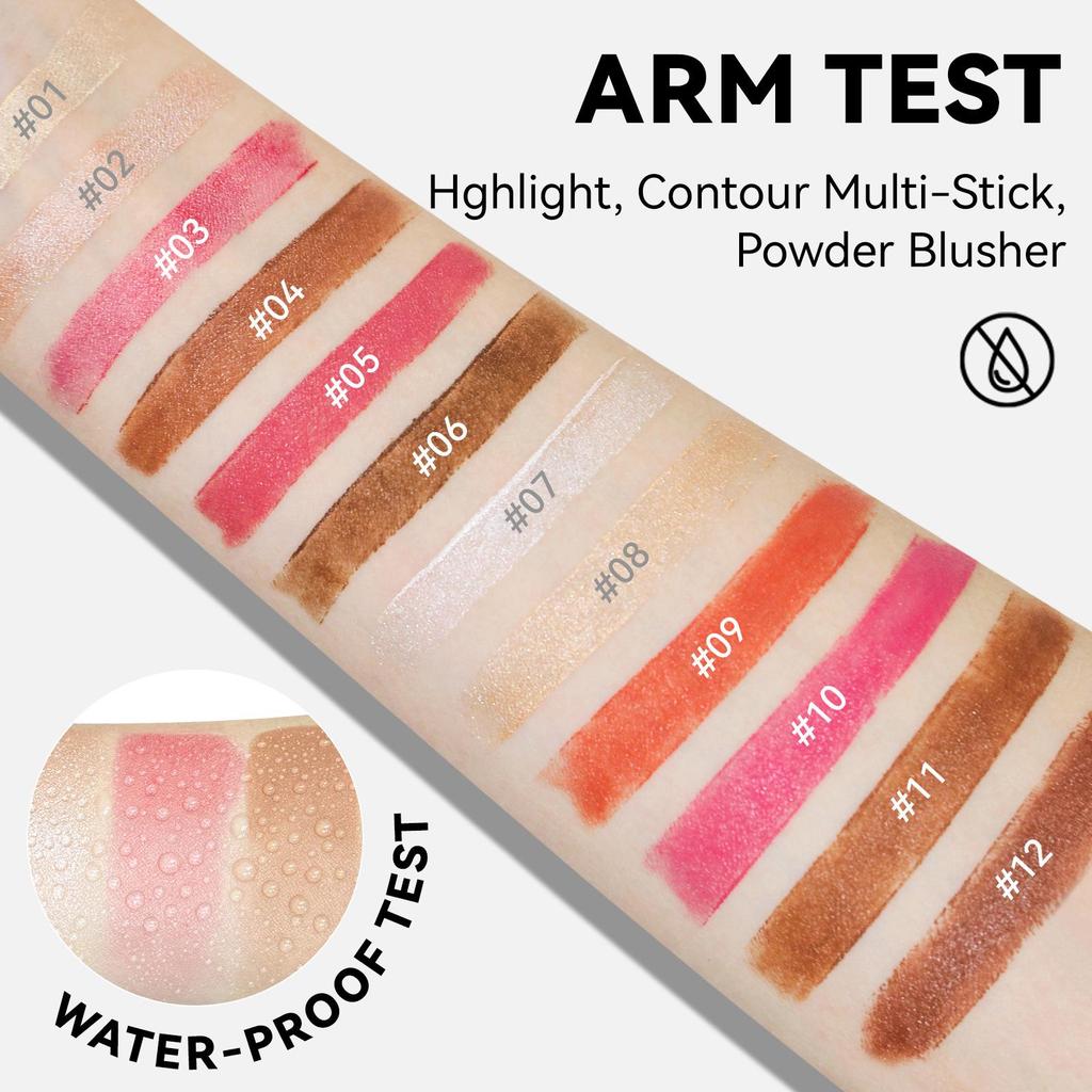MLSMILE Contour & Highlight Stick Set: Concealer, Blush, Sculpting Shadow, Under-Eye Pen, Matte.