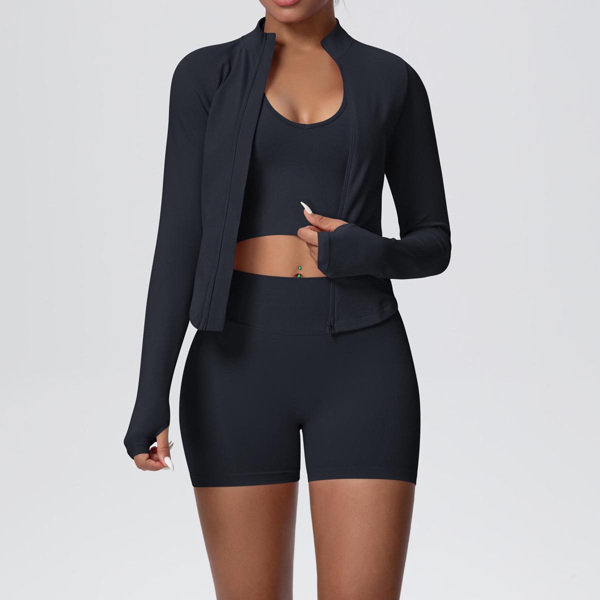 Бесшовный высокоэластичный дышащий спортивный костюм для йоги и фитнеса, трехкомпонентный набор L