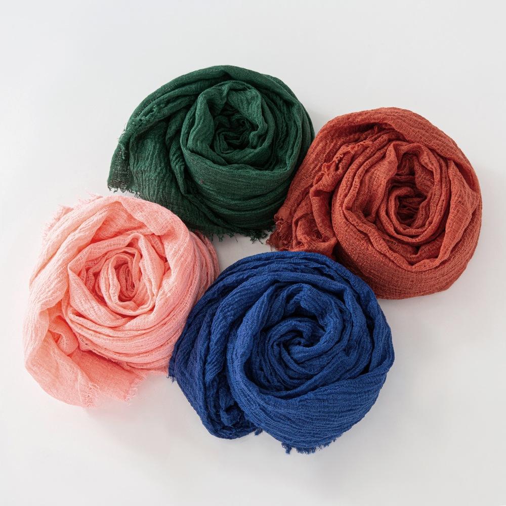 New Cotton Linen Gauze Scarf For Women Girls Spring Autumn Solid Scarves Soft Pashmina Foulard Simple Retro Beard Wrap Shawls