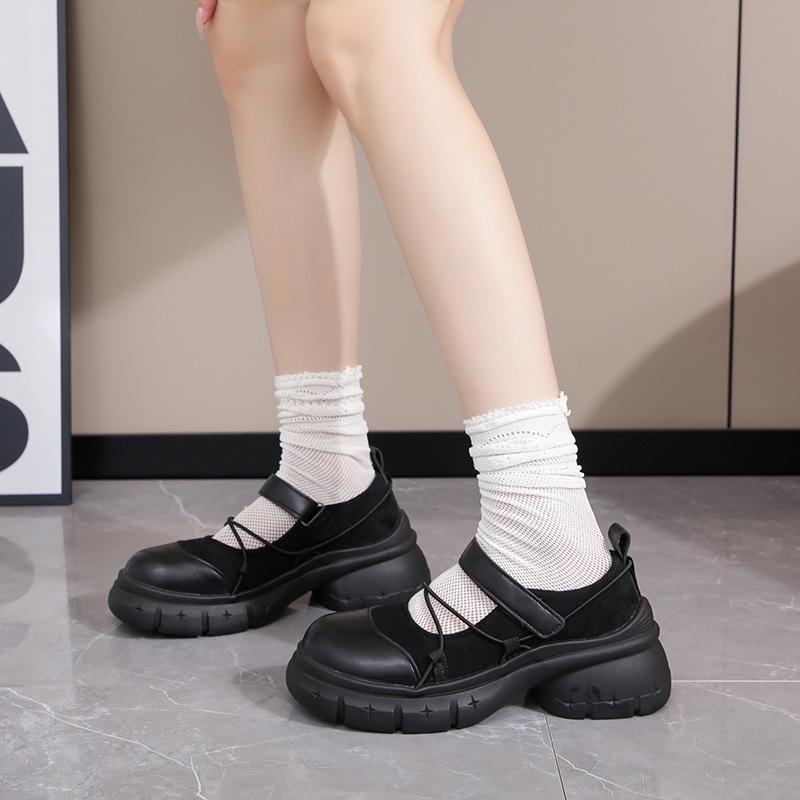 

Женские черные туфли Мэри Джейн в стиле ретро 2024 года с толстой подошвой и застежкой-липучкой 40 чёрный