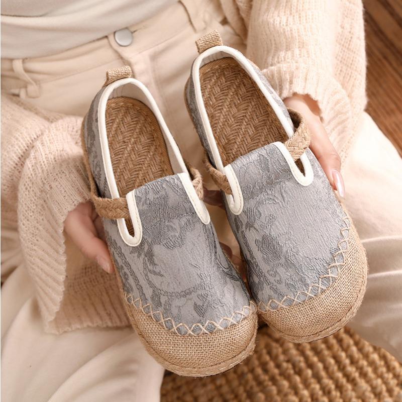 New fisherman shoes, original one-pedal Guochao cloth shoes, cotton and linen jacquard craft sewn thread single shoes