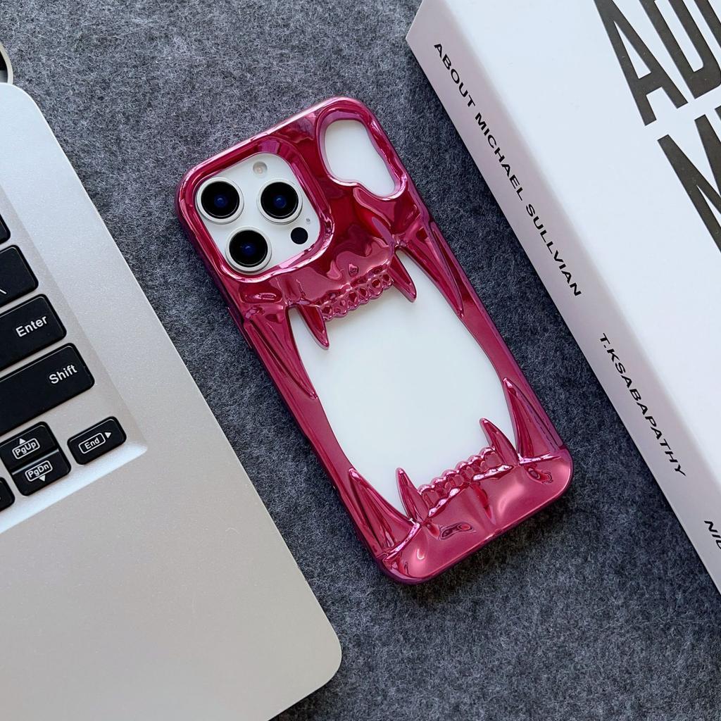 Electroplating hollow tiger tooth mobile phone case is suitable for Apple 16PROMAX trend 15/14/13 bone 12 heat dissipation 11