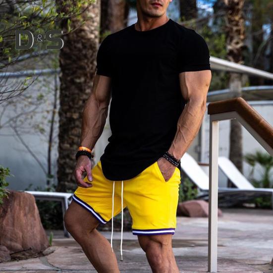 Men Shirt Top Round Neck Short Sleeve Solid Color Design Soft Breathable Regular Fit Casual Sports Fitness Shirt Daily Wear