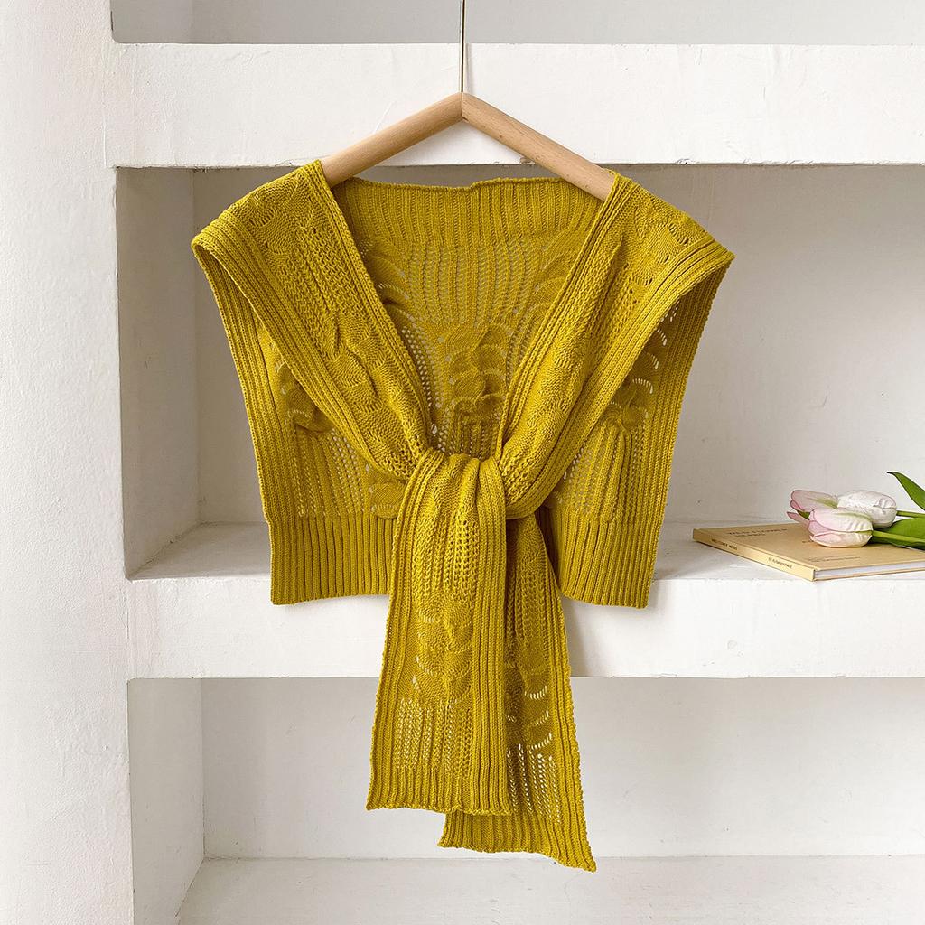 1116 Spring and Autumn Thickened Knitted Small Square Shawl with Women's 111% Wool Knitted Hollow Twist Temperament Sunscreen
