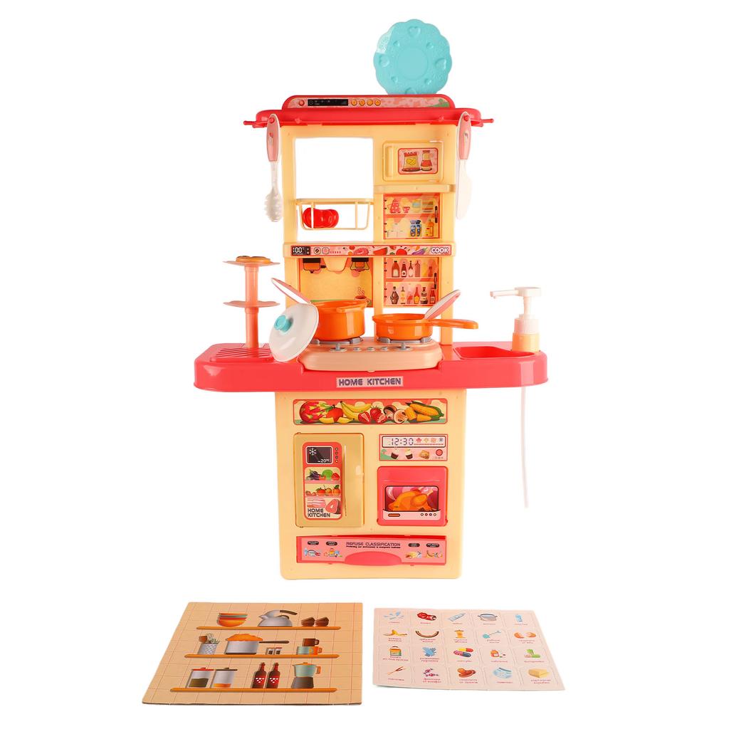 Kids Kitchen Playset Realistic Sound Light Spray Sink Role Play Kitchen Toys Pink for 3 to 8 Years