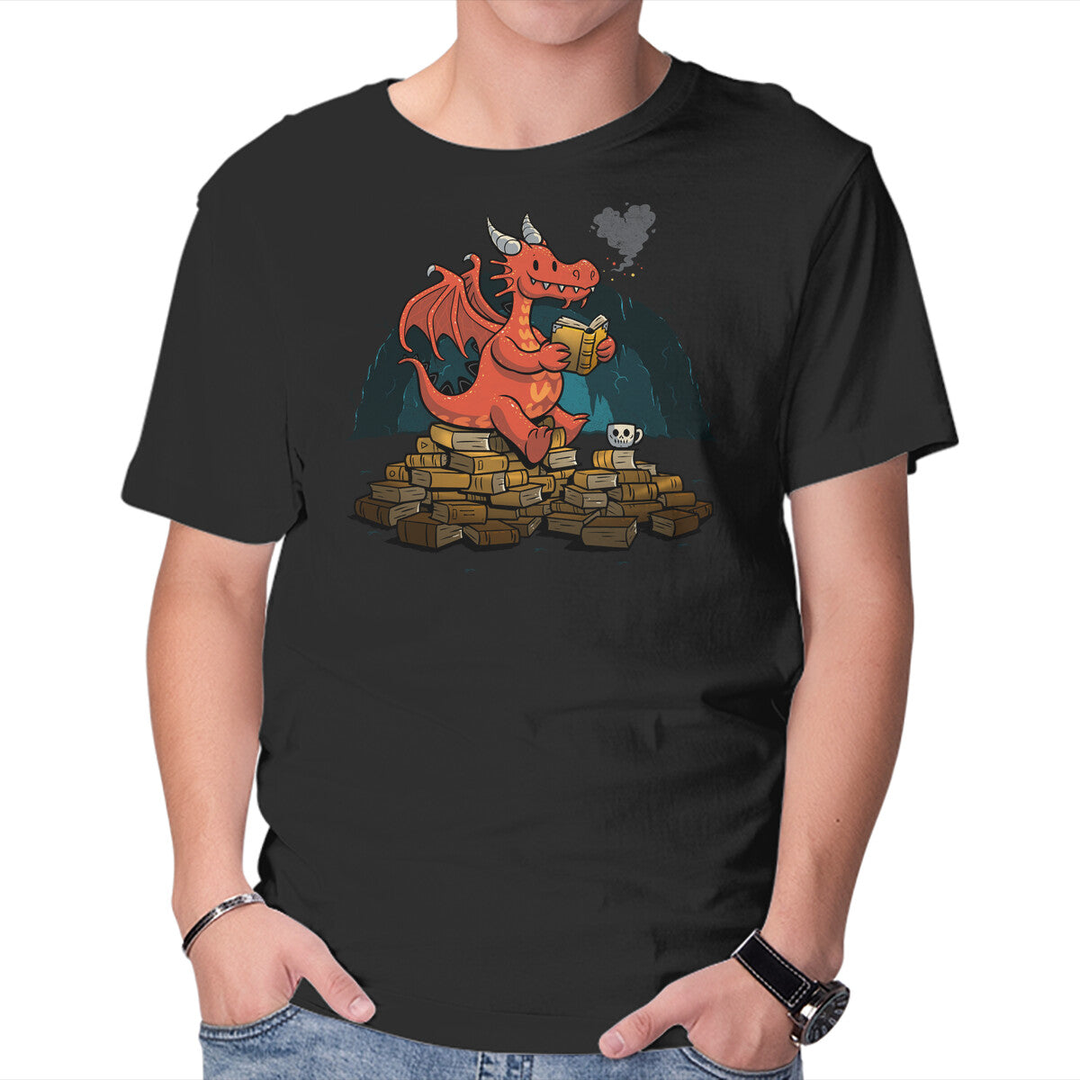Unisex Crew Neck T-Shirt Book Cave Graphic Short Sleeve Casual Tee XXL