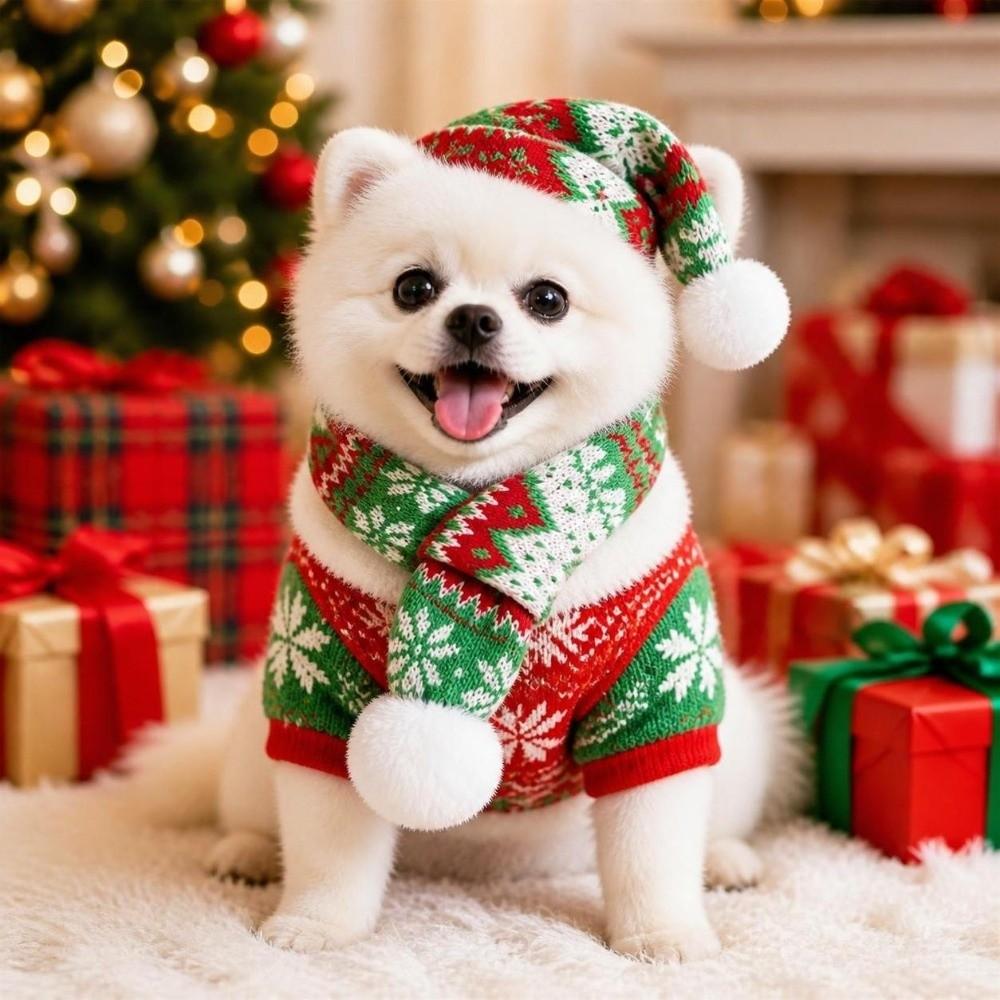Winter Dog Scarf Collar Christmas Cat Scarf Hat Cozy Dog Bandana Scarf  for Puppy Kitten