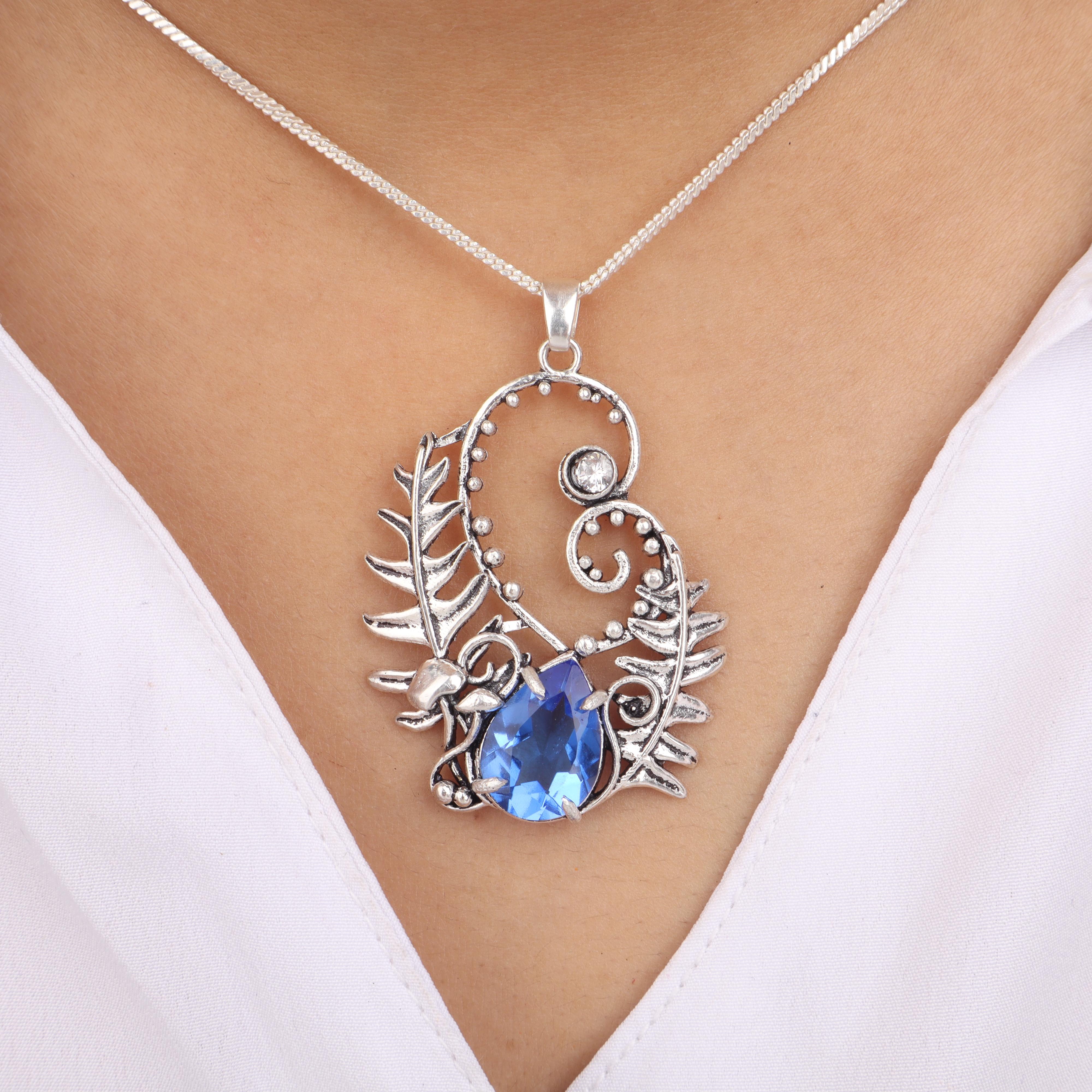 

Кулон из серебра 925 пробы с танзанитом, Ювелирное украшение, Кулон для вечеринки, Подарок на годовщину для жены CP-42-15