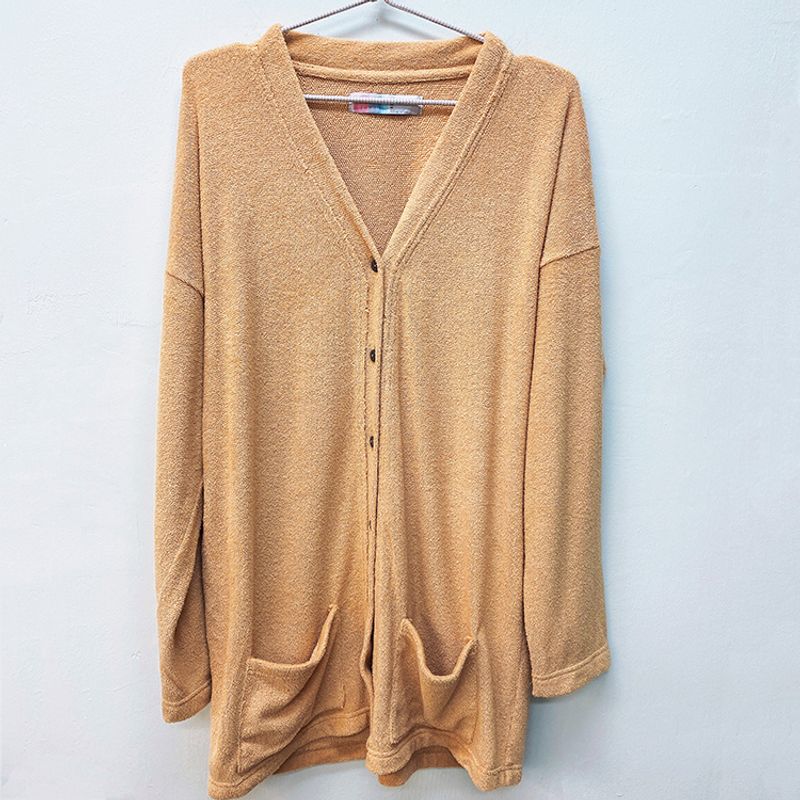 

I045 FP Autumn and Winter Three-Color Retro Simple Single-Breasted V-neck Excellent Cardigan Solid Outerwear Versitile Men and Women Ginger L
