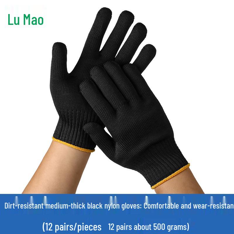 Durable White Cotton Yarn Work Gloves - Non-Slip, Thickened, Wear-Resistant for Labor Protection at Construction Sites