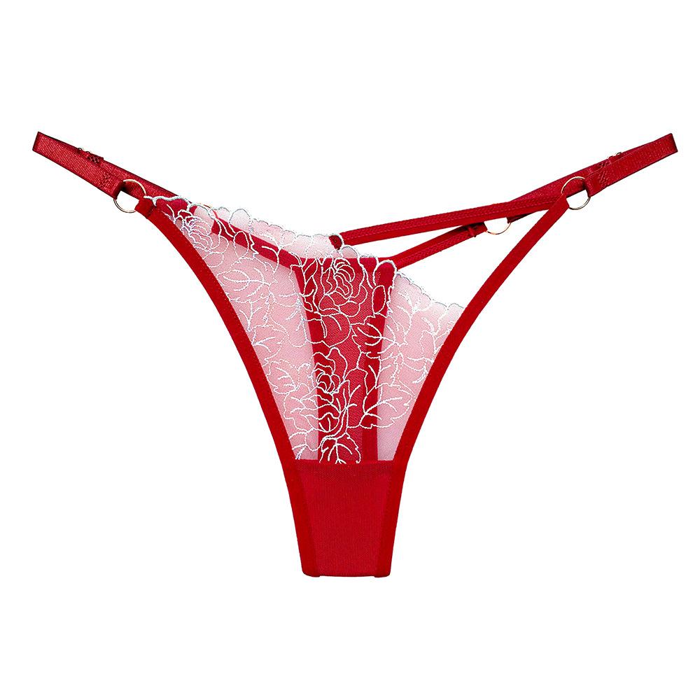 Sexy Lace Embroidery Thongs Women Transparent Briefs Adjustable Waist 159