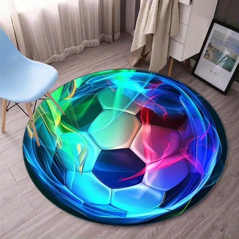 

Glowing Soccer Ball Rug with Flame Design, Black Grey Fire Football Carpet Perfect Gift for Sports Lovers, Festive Home Decor 80cm x 80cm