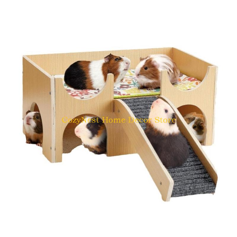 92MF Large Guinea Pigs House Cave Narural for Small Pet Hamster Playhouse with Easy Access Large House