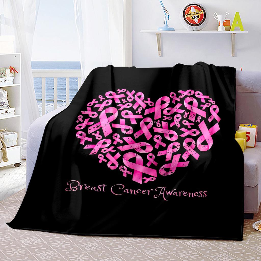 1PC Breast Cancer Awareness Pink Ribbon Throw Blanket Soft Comfortable All Seasons Perfect Sofa Office Travel Home Gift Idea