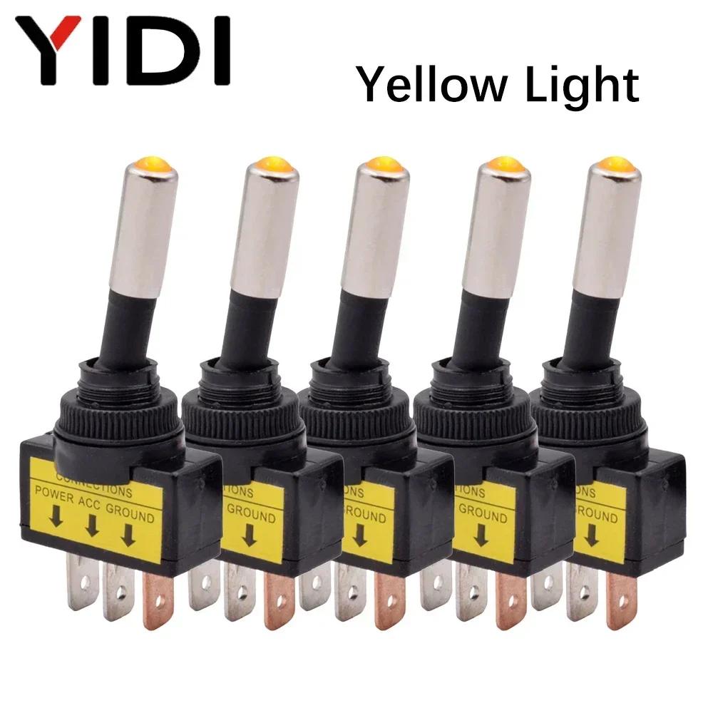 5/10pcs 12mm Auto Car Illuminated Toggle Switch ASW-15D SPST 2 Position 3pin ON OFF 12V 24V DC Red Green Blue Yellow White LED