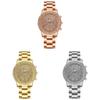 Womens Stylish Diamond Embellished Round Steel Wristwatch With 24h Indicator And Quartz Movement