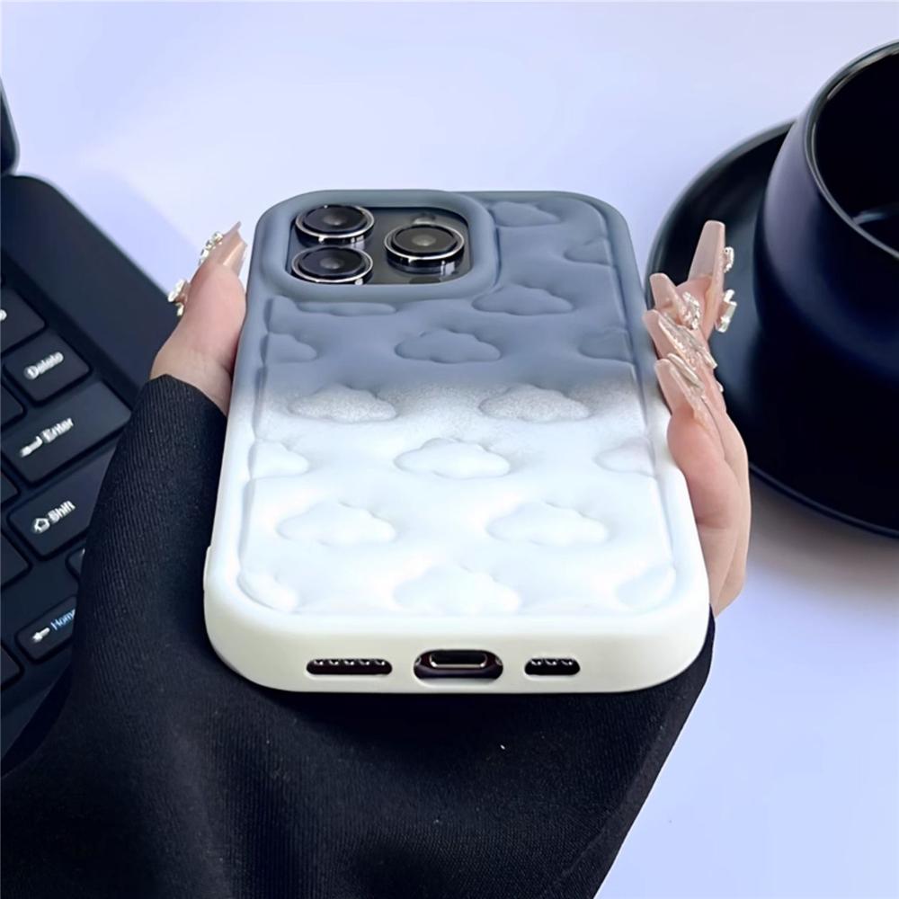 Gradient Color 3D Clouds Pattern Phone Case For iPhone 15 13 12 11 Pro Max 14 Pro Max Matte Shockproof Soft Silicone Girl Cover