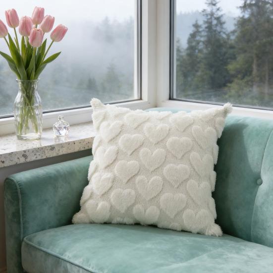 Plush Love Heart Cushion Cover Valentine's Day Throw Pillow Cover Love Heart Pattern Decorative Pillowcase