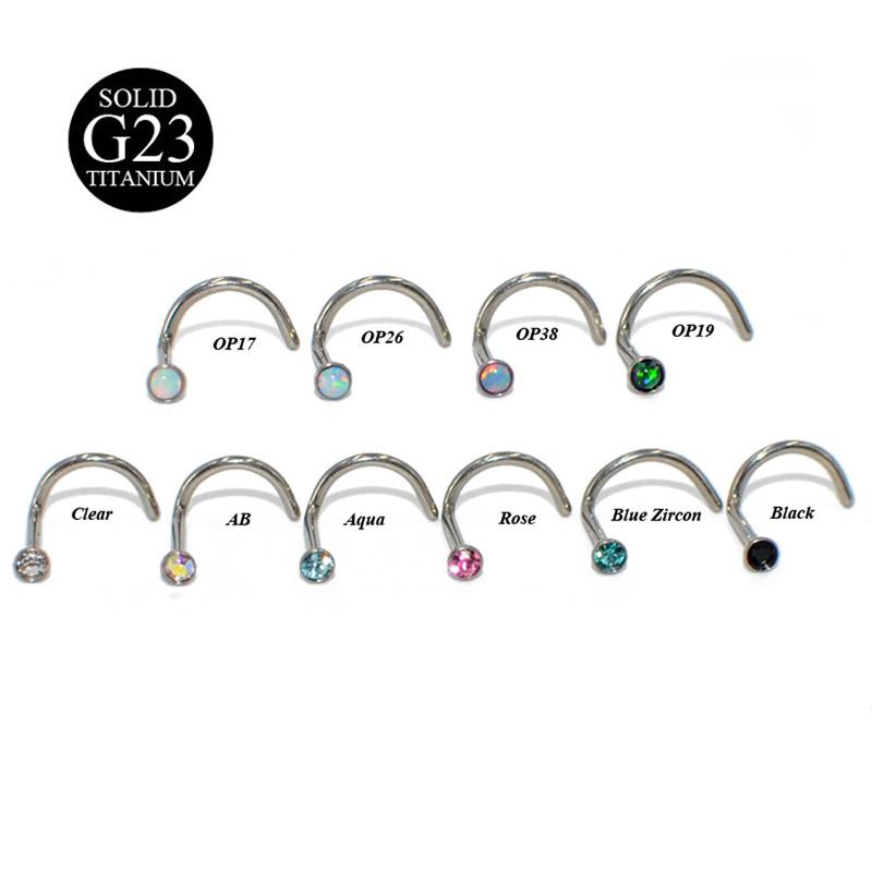 1Piece G23 Titanium Opal CZ Gem Screw Nose Studs Piercing L Shape Nose Nail Pin Stud Fashion Piercing Jewelry 20G