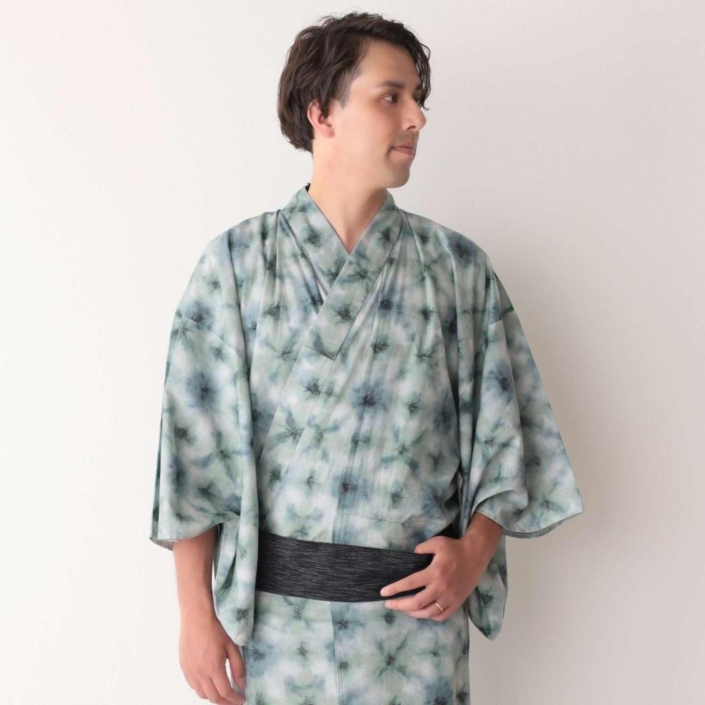 Yukata Yukata EMU Set Obi Cool Touch Yukata Navy Blue Shijira Weave Cotton LL [Sweet Mummy] Men's Men's 3-piece One-touch Men's