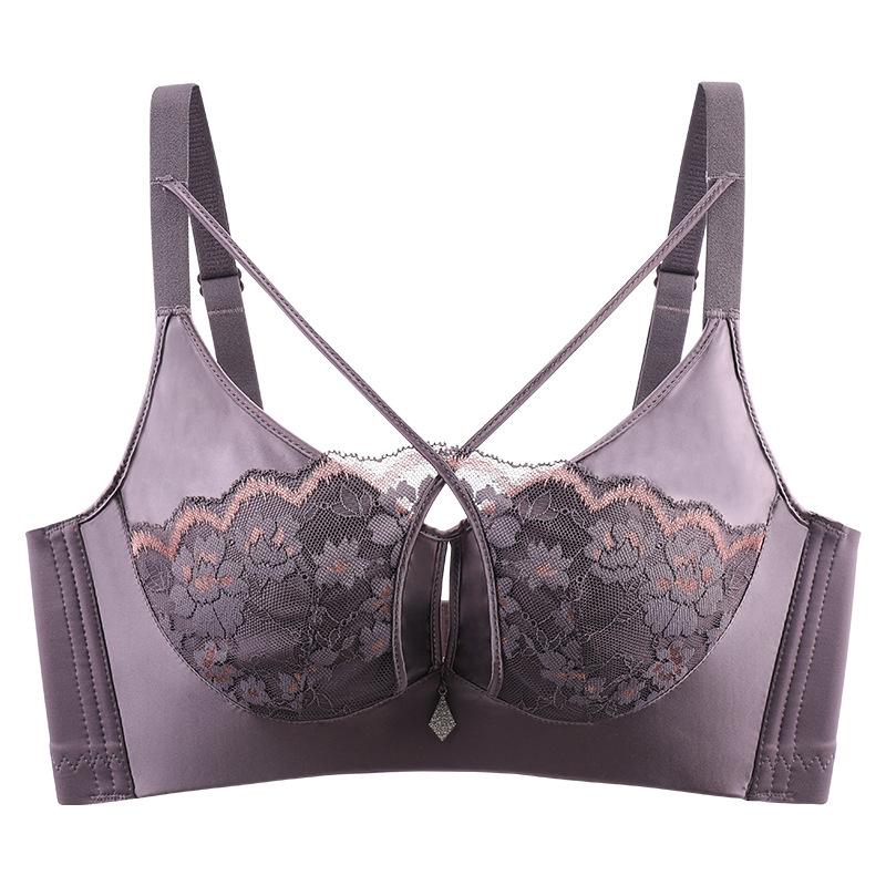 

Сатиновое нижнее белье Женский красивый бюст Перекрестная шнуровка Нескользящий бюстгальтер Сексуальный собирающий бюстгальтер Пуш-ап 38/85B фиолетовый